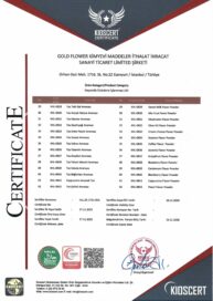 Flavors Gold, Kioscert tarafından Helal gıda gereklilikleri için OIC/SMIIC 1:2019 standardına uygun olarak uluslararası Helal sertifikasına layık görülmüştür.